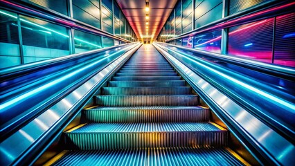 Obraz premium Escalator Descent: Close-Up Tripod Shot, Copy Space