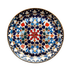Islamic Geometric Patterned Charger Plate with Flower Design Isolated on Transparent Background