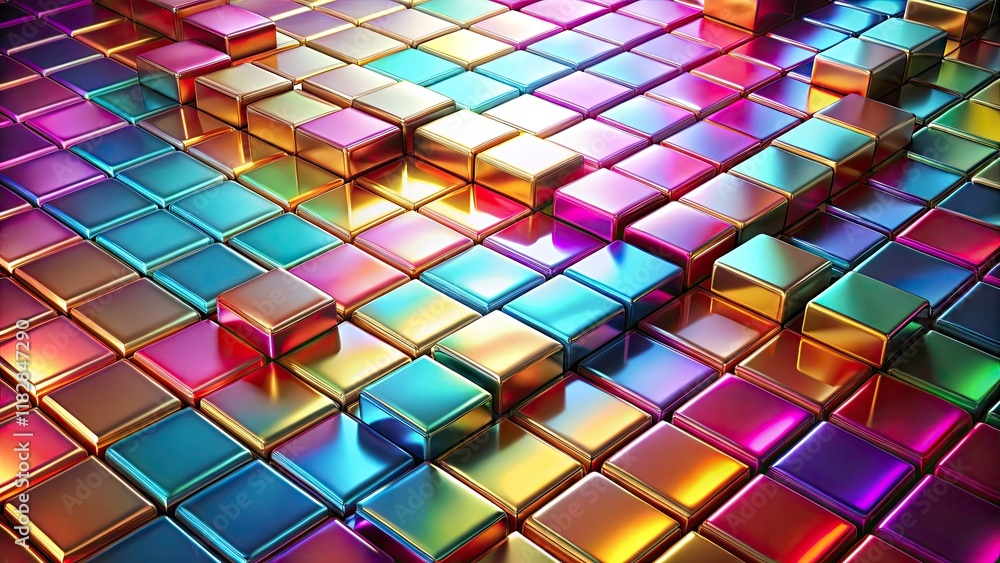 Poster vibrant abstract 3d mockup with shiny square tiles for design concepts