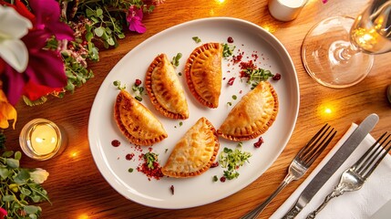 Delicious Golden Empanadas Romantic Dinner Setting Warm Lighting