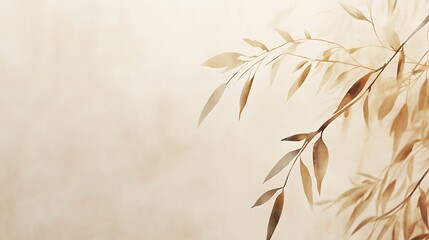 Delicate Brown Branches With Elongated Leaves On Beige Background