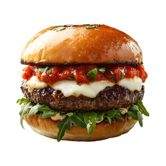 Italian Beef Burger with Marinara and Mozzarella Isolated on Transparent Background