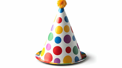 Colorful Polka Dot Party Hat Stands Upright on a White Background