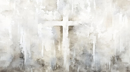 Ash Wednesday Watercolor Illustration of an Abstract Cross. Concept of religious faith, spiritual reflection. Copy Space