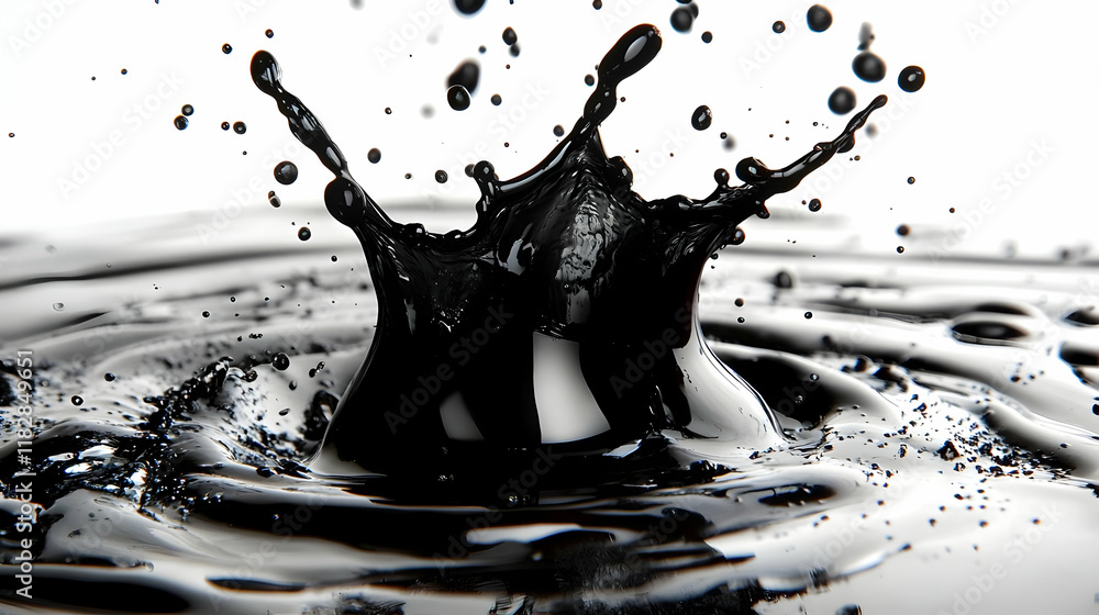 Aufkleber black liquid splashes and creates crown shape with droplets dynamically