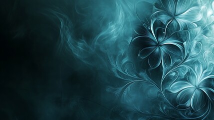Teal Abstract Floral Design With Swirling Smoke