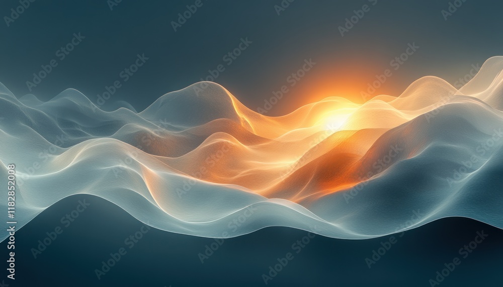 Poster minimalist abstract artwork with soft gradients and ethereal light effects on dark background