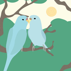 two blue parrots in love pattern
