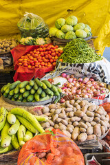 Rainawari, Srinagar, Jammu and Kashmir, India. Fresh vegetables at a market.