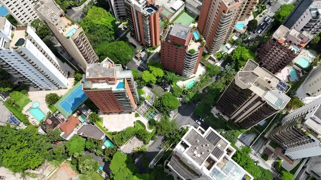 Aerial view of sao paulo brazil in a bright day over the buildings in 4k drone footage