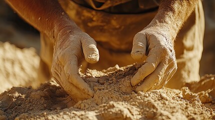 Crafting clay into unique pottery at an outdoor workshop under the warm sun in a rural area