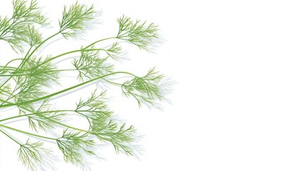 Fototapeta premium Fresh green dill growing in a sunlit garden, its fine leaves sharply detailed, with a blank background area for text placement.