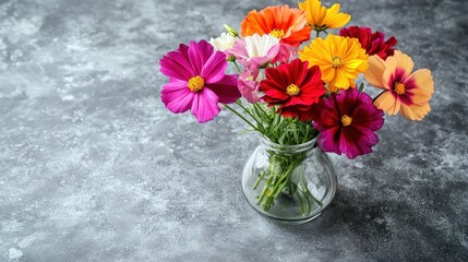 Fototapeta premium A vibrant vase brimming with colorful blooms radiates love and warmth, setting a romantic scene perfect for Valentine's Day celebrations.