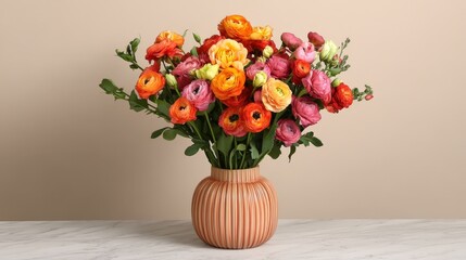 Fototapeta premium A vibrant bouquet of roses fills a delicate vase, radiating love and affection, perfect for celebrating Valentine's Day with a touch of elegance.