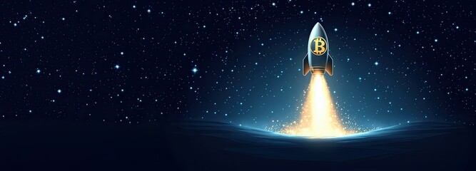 Bitcoin rocket launch symbolizes cryptocurrency growth and investment opportunities in digital finance