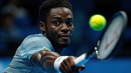 Tennis player prepares to hit a forehand shot during an intense match in an indoor arena