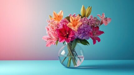 Naklejka premium A charming vase brimming with vibrant blooms sits elegantly on a table, celebrating love and joy on this enchanting Valentine's Day.