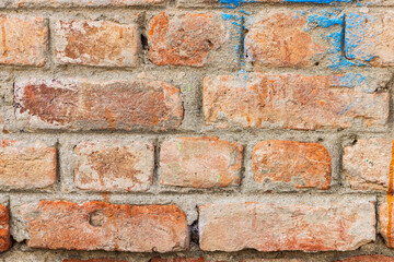 Hazratbal, Srinagar, Jammu and Kashmir, India. Close up photo of a brick wall.