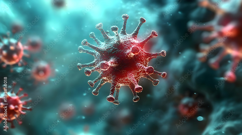Aufkleber microscopic view of a virus floating in a fluid environment shows detailed surface texture.