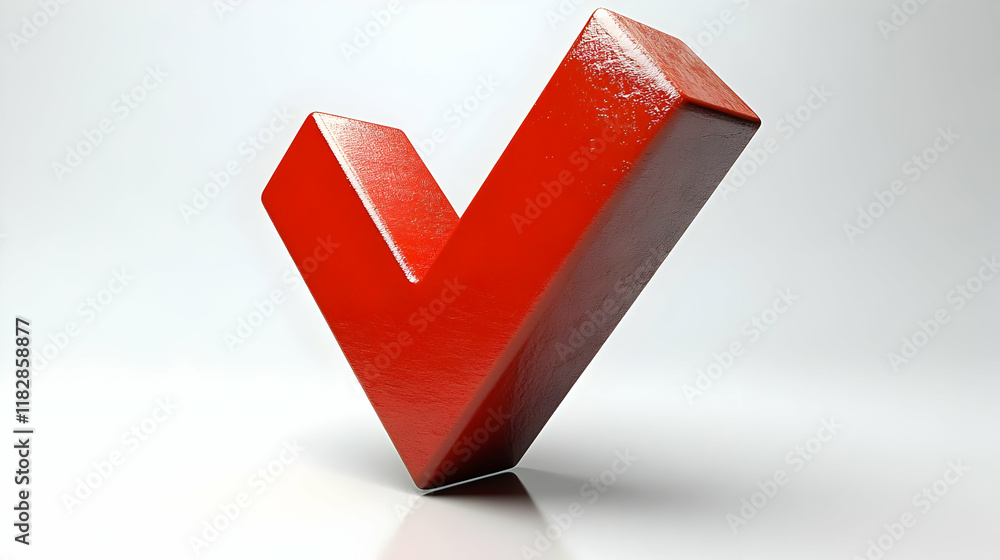 Poster 3d red check mark symbol on white background, representing approval and correctness.