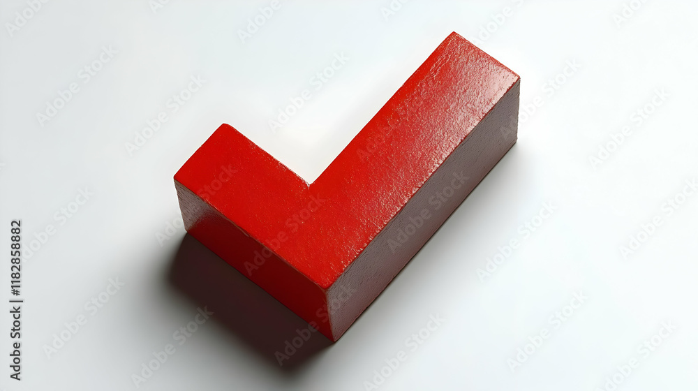 Poster red check mark sculpture sits boldly on white surface perfectly displayed with subtle shadows