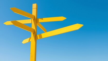Bright Yellow Signpost Multiple Directions Clear Blue Sky Choice Options