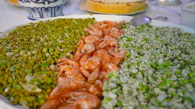 shrimp with seafood, onion and chopped pepper