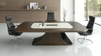 Modern Conference Room: Sleek Wooden Table and Executive Chairs