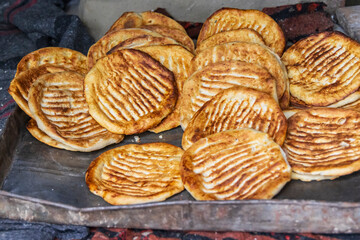 Rainawari, Srinagar, Jammu and Kashmir, India. Freshly baked flatbread.