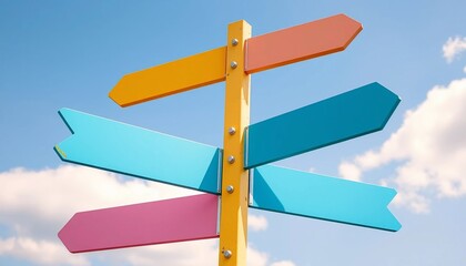 Colorful Directional Arrows Signpost Wayfinding Choice Decision Options Blank Signage Bright Sunny