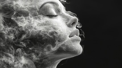 Serene Smoke Enveloping a Womans Face