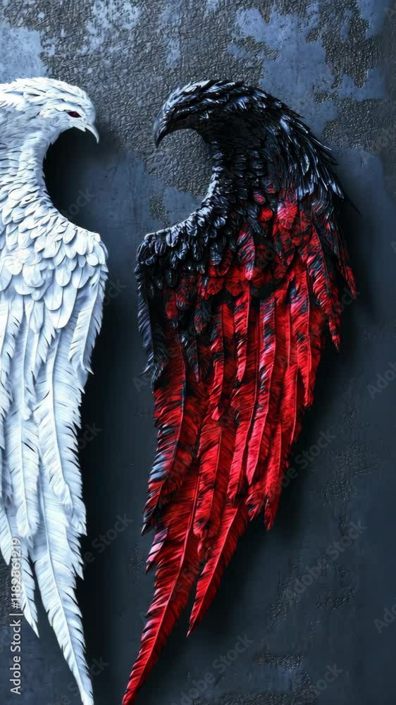 Poster intricate wings display contrasting colors in artistic design on a textured background
