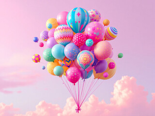 Fototapeta premium Colorful balloons floating against a light blue background.