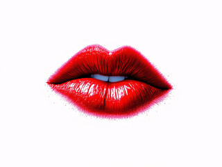 Close-up of glossy red lips with vibrant lipstick, exuding sensual beauty.