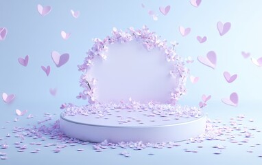 A pristine white platform cradles a delicate heart-shaped mirror, reflecting the essence of love and romance on this enchanting Valentine's Day.
