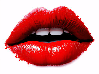 Obraz premium Close-up of glossy red lips with vibrant lipstick, exuding sensual beauty.