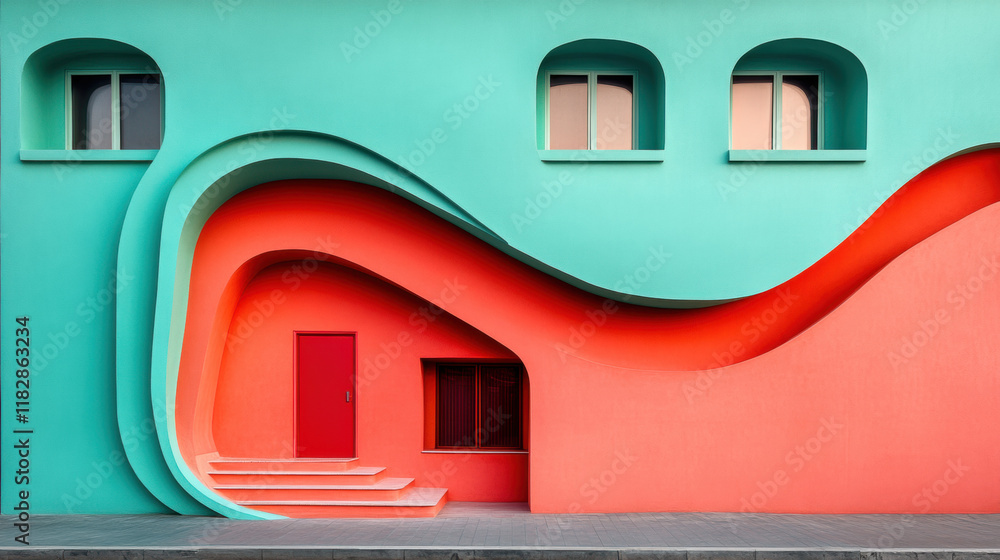Poster parametric design, a parametric building with a wavy facade, rendered in high fidelity, showcasing m