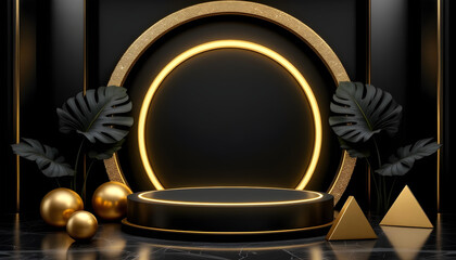 Cosmetic Skin Care Beauty Podium Sale Promotion Black Gold Luxury Background