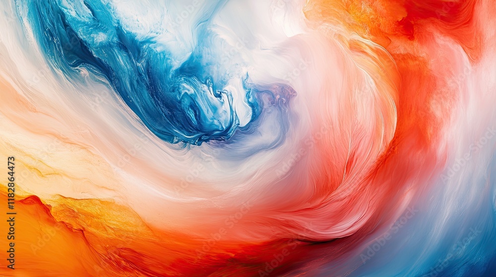Poster abstract swirling patterns in orange, blue, and white colors create a captivating visual experience