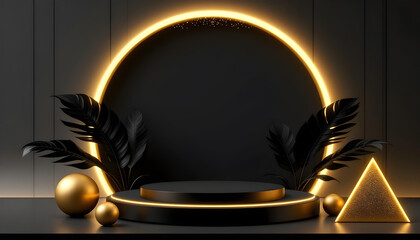 Cosmetic Skin Care Beauty Podium Sale Promotion Black Gold Luxury Background