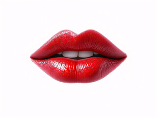 Close-up of glossy red lips with vibrant lipstick, exuding sensual beauty.