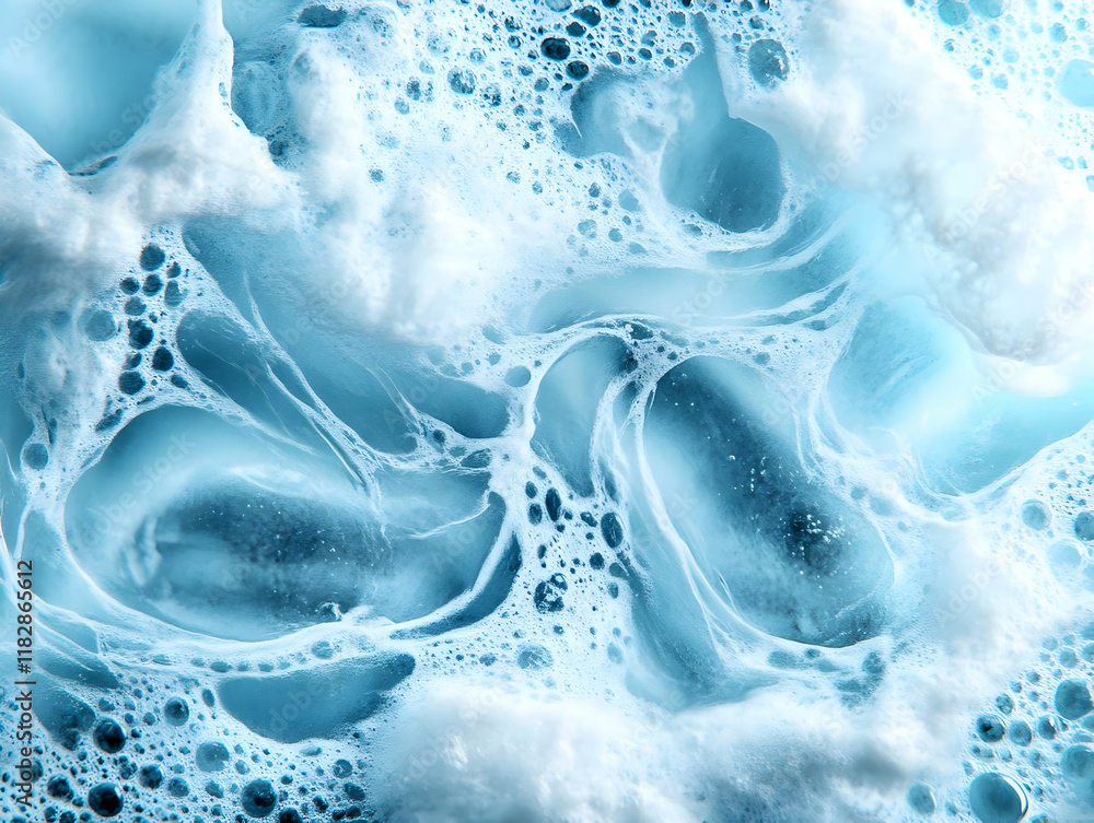 Poster abstract blue foam texture forms swirling patterns, creating a dynamic and textured background.