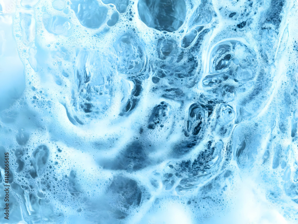 Poster light blue foam and bubbles creates a textured abstract background with subtle swirls.