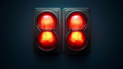 Double red traffic light signal illuminated led stoplight transportation safety. Stonelight. Illustration