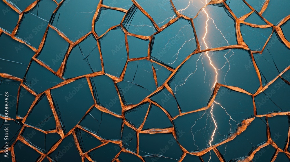 Poster concept of natural lightning phenomena of storms. a dramatic image featuring a cracked surface with 