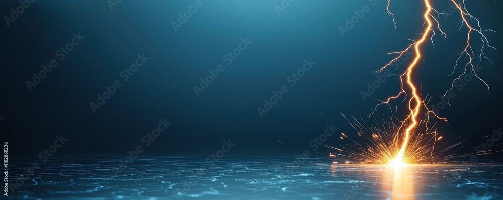 Poster concept of natural lightning phenomena of storms. a striking image of lightning illuminating a dark,