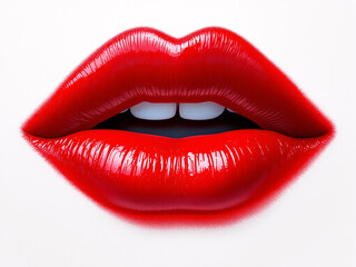 Obraz premium Close-up of glossy red lips with vibrant lipstick, exuding sensual beauty.