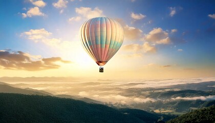 Fototapeta premium hot air balloon floating over softly 