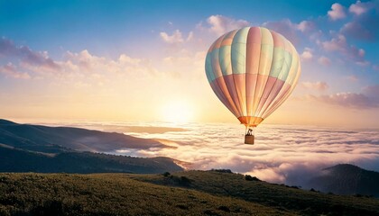 Fototapeta premium hot air balloon floating over softly 
