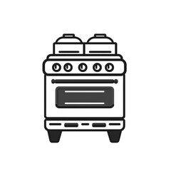 Fototapeta premium PNG cut out isolated background. A simple black-and-white illustration of a modern oven with stovetop burners, featuring a flat and clean design.